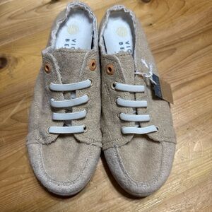 Vionic Beige Textured Sneakers Terry Mule Breeze Slip-on Semolina Tan 7.5
